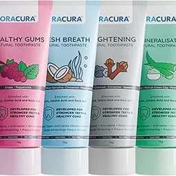 ORACURA Healthy Gums Natural Toothpaste – Fluoride‑Free, SLS & Peroxide Free, Grapes + Aloe Vera + Coconut + Charcoal – Herbal Gum Care & Fresh Breath – 75 g × 4 Tubes image 1