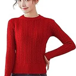 icw Women's Ribbed Cable-Knit Self Design Long-Sleeve Round Neck Woolen Pullover T-Shirts Top Sweater DN85-picture-21