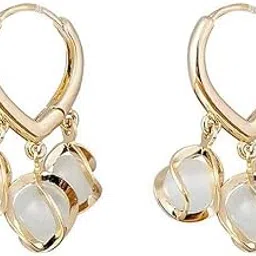 miami Earrings For Women & Girls | Fashion Hoops Bali Clip On Drop Earring | Korean Gold Plated | Round Shaped Drops pearl | Birthday & Anniversary Gift pearl earrings earrings set for women-picture-28