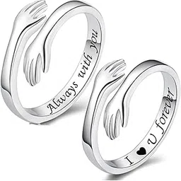 vientiq Adjustable Silver-Plated Hug Hand Promise Ring Combo Set-picture-12