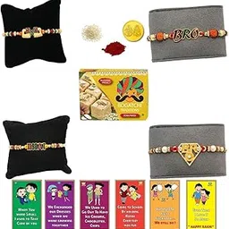 BOGATCHI Rakhi with Sweets, Rakhi for brother with sweets, Rakhi with sweets for brother, Rakhi for brother with gift sweets Soan Papdi,200g + Rakhi - 4 +Roli Chawal+ Rakhi Card +Gold Coin|RKSP-4-23-picture-33