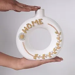 Exquisite Artistry:White Donut Handcrafted Ceramic Home Decor Centerpiece Decor showpiece Vase with Clay and Mirrors for Your Living Space Pack of 1 (White Donut)-image-51