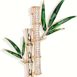 Green Bamboo Leaf Brooch Pin | 18k Gold Plated | Trendy, Lightweight & Comfortable | Stylish & Tarnish-Resistant | Qty : 1pc-image-0