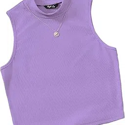 Women's & Girls' Solid Mock Neck Rib/Knit Sleeveless Stretchable Slim Fit Crop Tank Top-image-35