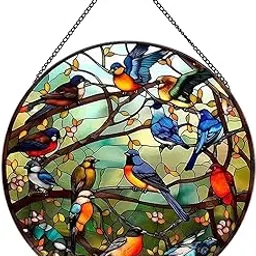 Payutou Swallow Pattern Suncatcher Stained Glass,Hanging Stained Glass for Windows,20cm/7.87inch Hand-Painted Sun Catcher Garden Hangings Painted Glass Panel Decor Themed Gift (Model 13)-picture-47
