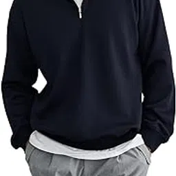 Men's Classic Quarter-Zip Pullover Sweatshirt, Black, Long Sleeve, Athletic Casual Style-image-1