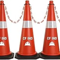 CF IND Traffic Safety Cone Set, 750mm Orange 5 PVC Cones with Reflective Strips, 5-Meter Chain Barrier Kit, Heavy-Duty Construction Zone Equipment, 5-Pack-picture-25