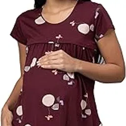 Women Cotton Printed Maternity & Feeding Top & Short Sleeve Pajama-image-50