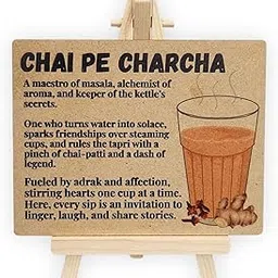 tinydabba Wooden Chai Pe Charcha Plaque with Easel – Tea Lover Gift (4×5 Inches) – Desk Decor for Chai Vendors, Coffee Shops, and Cafe Ambiance-picture-22