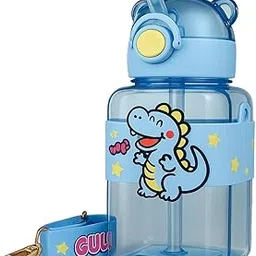 GUCHIGU Kids Sipper Bottle with Straw for Baby, Leak-Proof, BPA-Free Water Bottle with Cute Design Lid & Strap, Easy Grip, 360° Drinking | Baby Toddler Water Sipper Cup (Blue, 600ml)-picture-18