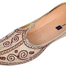 Men's Ethnic Embroided Juti/Mojari for Wedding and Party Occasions (Beige and red)-image-33