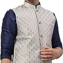 latest chikan Men’s Silk Blend Nehru Jacket with Gold Brocade – Festive Ethnic Waistcoat for Wedding, Reception & Traditional-Wear-picture-11