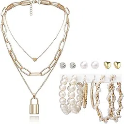 Fashion Jewellery Gold Plated Necklace and Earrings Combo Jewellery Set for Girls and Women (Gold)-image-1