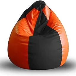 Alfanso Leatherette Durable Classic Design Bean Bag Cover Without Beans (Black-Orange, XL)-picture-16