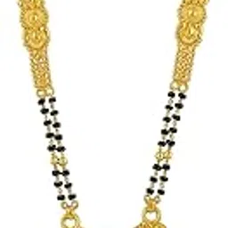 ramdev art fashion jewellery Premium Gold Plated Brass Long Chain Black Beads Tanmaniya for Women-picture-34