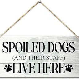 Spoiled Dog Lives Here Dog Lover Rustic Wooden Hanging Sign Decor, Front Door Wall Decor Sign Wood Plaque for Farmhouse Garden Home Porch Entryway, Pet Paw Hanging Wall Art Gift (1 pack)-10-picture-18