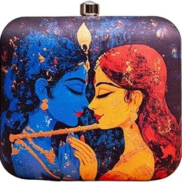 Lord Krishan Art Printed Clutch Sling Bag for Women - Detachable Golden Chain Strap - Artsy Box Shape - Handcrafted Handbag-image-33
