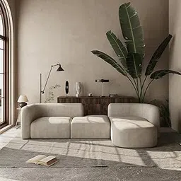 WoodCrafted Modern Futuristic Sectional Sofa for Living Room chesterfiled Sofa, Bedroom, Hallways (Cream)-picture-27