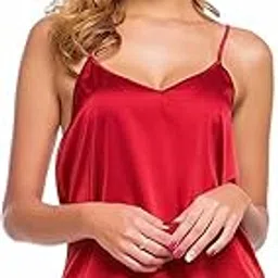 senslife Women's Silky Soft Satin Nightsuit/top & Shorts Set (Red)-picture-22