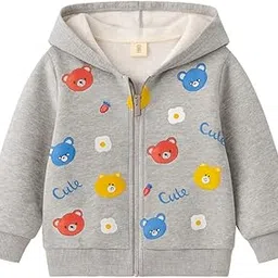 bold n elegant Kids Winter Warm Fleece Colorful Bear Print Front Open Zipper Hoodie Sweatshirt for Infant Toddler Baby Boys & Girls-picture-18