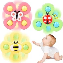 Cable World Baby Spinner Toy for Baby Bath Toys Water Toys for Kids Suction Cup Fidget Spinner Sensory Toddler Infant Flight Travel Toy Stick to Car Window Gift for Kids 3 Pcs ( Insect Design )-image-55