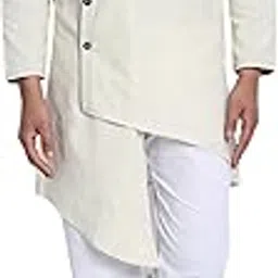 amazon brand - anarva Men's Cotton Solid Kurta Pyjama Angrakha 2-Piece Ethnic Casual Dress-picture-37