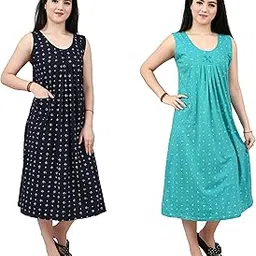 miavii creation MIAVII Women's Comfortable Printed Sleeveless Short Hosiery Nighty Midi Maxi (Pack of 2)-picture-49
