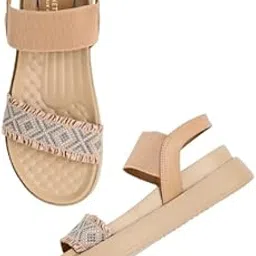 kenneth cole Women's Flatform Sandal | Premium Synthetic Upper | Ladies Open-Toe, Slingback Design, Cushioned Footbed | Dazzling Beaded-Embellished Vamp Strap, Ruffled Edges | Beige-picture-20