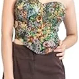 bithsha Muticolor Wild Meadow Floral Strapless Corset Top | Regular Fit | Cotton Blend | Sleeveless | Casual wear | Gift For Wife, Girlfriend-picture-32