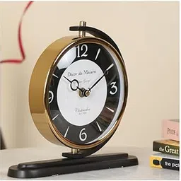Decor de Maison Brings Handcrafted Aleksi Table Clock for KidsRoom, Living Room, Bedroom, Study Table, Office Desk|Classic Non-Ticking Tabletop Battery Operated Analog Desk Clock in Black (23x5x5cm)-picture-10