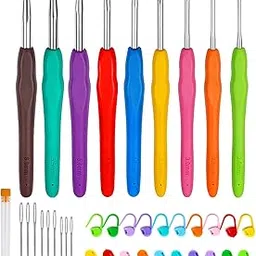 Diompirux 9 Piece 2.0 mm - 6.0 mm Crochet Hook Set, Ergonomic Knitting Needles, Colourful Crochet Hooks with Soft Silica Gel Handle, 20 Stitch Markers, DIY Hand Knitting Tools for Crochet Beginners-image-32