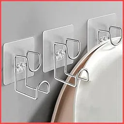 wolpin Self Adhesive Wall Hooks (Pack of 3 Pcs) PVC Waterproof Washbasin Adhesive Heavy Duty Sticky Stainless Steel Hooks | Hanging Capacity 5KG Max | Multipurpose Home Storage, Silver-image-15