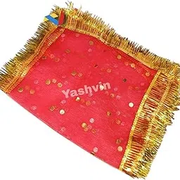 yashvin YASHVIN® Pack 2 MATA Chunri/Chunni for Devi Maa, Durga Devi, Laxmi MATA With Golden Embroidery Lace Work for Navaratri, Diwali Pooja & Various Hindu Puja Dress || W19-picture-41