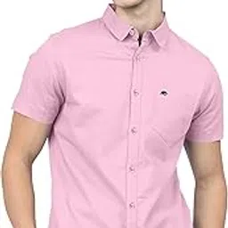 brucewane Men's 100% Cotton Half Sleeve Shirt (XL, Pink)-picture-42