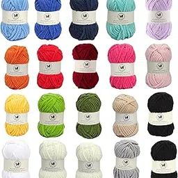 NESTNHAVEN, Plush & Cuddly yarn kit Sets , Chenille Yarn Supersoft Hand Knitting Wool Ball, set of 20, 2 kg (1 Ball/100 Gram Each) Ball Suitable for Craft, Babywear, Toys , Baby Blankets, 5 Bulky, Shades - NNHS ( off- white , black ,blue , dark blue ,denim blue , lilac , orange, cranberry , hot pink,baby pink , sunflower yellow, green , military green , beige ,white ,grey ) image 1