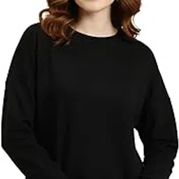 leotude Women's Full Sleeve Round Neck Loopknit Solid Sweatshirt for Women (Colour: Black)-picture-39