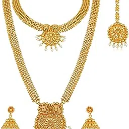 peora Golden Indian Traditional Gold Plated Wedding Bridal Dulhan Jewellery Set Gift for Women Girls-picture-17