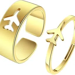 pinapes Aeroplane Couple Finger Ring Combo for Women Girl Men Boys girlfriend lovers Adjustable Ring Stylish Valentine Anniversary Gift Jewellery-picture-12