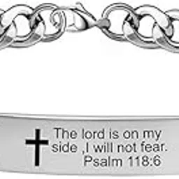 m men style Stainless Steel Personalized Religious Bible Verse ID Bracelets for Men Boys Inspirational Bible Quote Adjustable Cuban Link Chain Bracelet Gift image 1