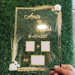 Inventoo Couple Thumb Impression Gift | Wedding Thumb Print | Couple Best Gift| Finger Print Gift| Personalized Text | Golden Metal Design| Rectungle Shape image 1