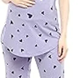 zeyo Women's Cotton Heart Printed Maternity & Feeding Relaxed Night Suit Set Of Top & Pyjama Nursing Night Dress 5329-picture-30