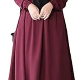 Two Pieces Abaya Dress with Elasticated Sleeves made with Nida Matte Fabric - Knee length Burqa for Women and Girls-image-15