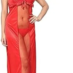 rangmor unit of shagun traders Rangmor Women's Solid 28Gaz Premium Bridal/Honeymoon Satin Net Nighty with Matching Bikni-picture-22