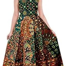new kanishka boutique Women's Cotton Fabric Fit and Flare Jaipuri Printed A-Line Maxi Midi Long Gown (Orange, Free Size)-picture-14