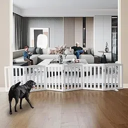 Belief Wood Freestanding Pet Gate, Folding Safety Fence Wooden Kids & Dog Gate with 2PCS Support Feet Ideal for Stairs, Doorways, Halls, Kitchens, Indoors Gates, 2 Panels 24"(60 Cm), White (6 Panel)-picture-15