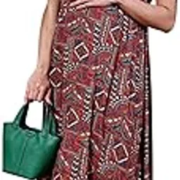 moms maternity Women's Jaipuri Print Rayon Red Maternity Midi Dress-picture-16