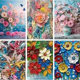 SiddArtify Floral Impasto Painting Set - Pink Blue and Red Flower Art Prints - Sticker - 8x12 Inch - Pack of 6 Wall Room Decoration art Poster Prints-image-25