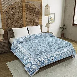 BLOCKS OF INDIA Hand Block Printed Cotton King Size Quilt (Grey GAD Paisley)| TC - 200-picture-13