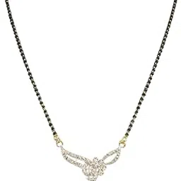 Floral Design Mangalsutra for Women | Elegant Black Bead Chain with CZ Stone Pendant | Traditional Mangalsutra | Stylish Wedding Jewellery for Women-image-22
