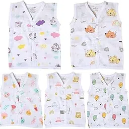MumsLap Organic Cotton Muslin Jhablas for Boy and Girl New Born to 12 Months | Pack of 5 | Beautiful Prints (Unicorn, Koala, Cars, Vegetables and Baloons) | Sleeveless Vest | Baby Shower Gift (9-12)-picture-37